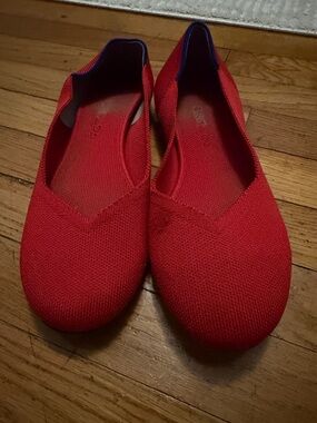 Rothy's Red Knit Slip-Ons with Green Insole